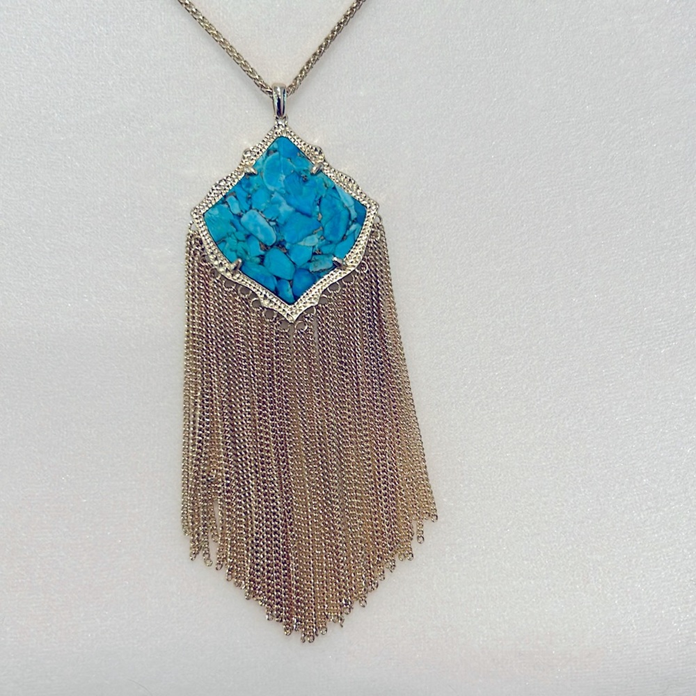 Kendra Scott Kingston Long Pendant Fringe Necklace - Bronze Veined Turquoise